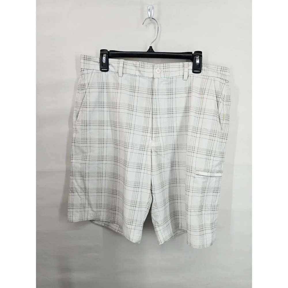 Pebble Beach Performance Mens‎ Golf Shorts White Grey Plaid Size 36 10